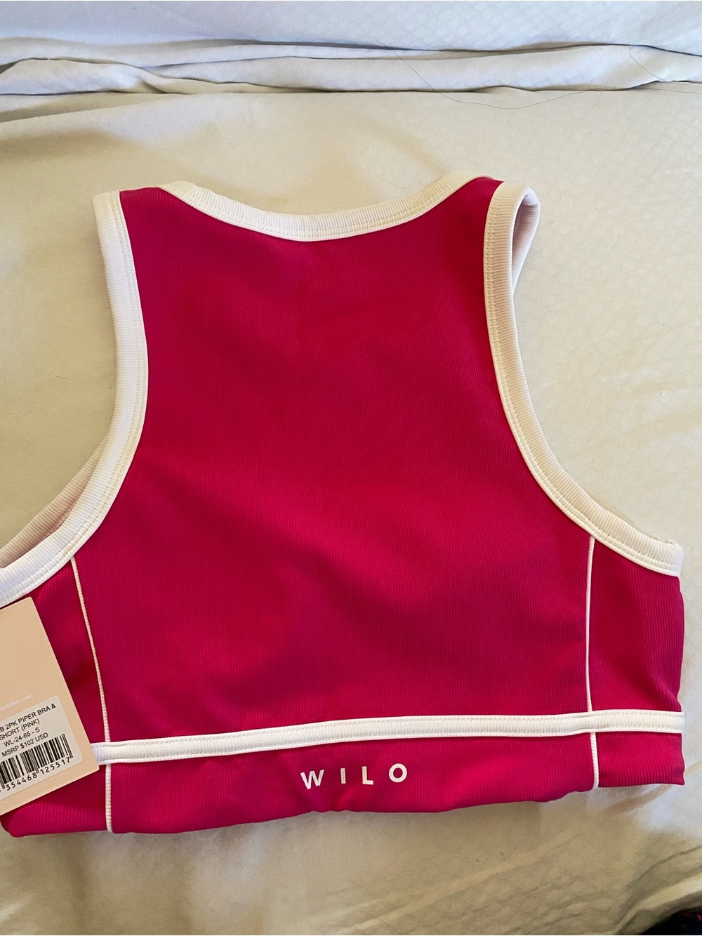 WILO Pink Athletic Crop Tank with White Trim